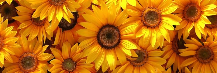 Captivating sunflower pattern background with vibrant yellow petals, radiating energy and happiness