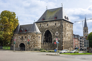 The Ponttor (known as Bruckenpforte or Bruckenthor in XVII -XVIII centuries) - one of the two remaining gates of the original medieval wall of Aachen, North Rhine-Westphalia, Germany.