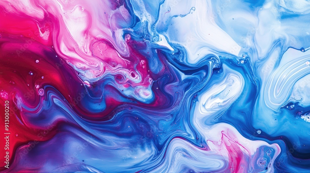 Poster abstract background with flowing ink patterns and bright contrasting colors, evoking a sense of flui