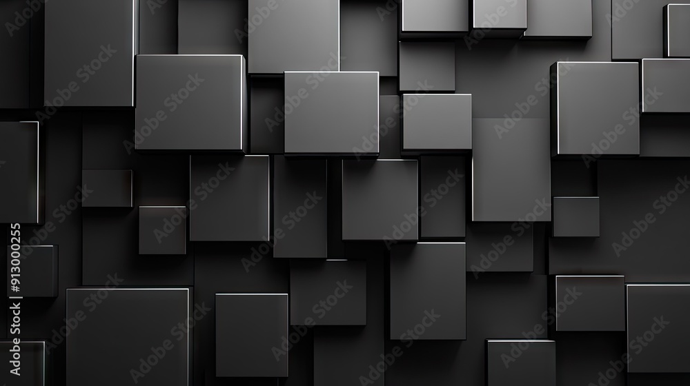 Poster 3d geometric blocks creating an abstract pattern on a black backdrop. modern design.