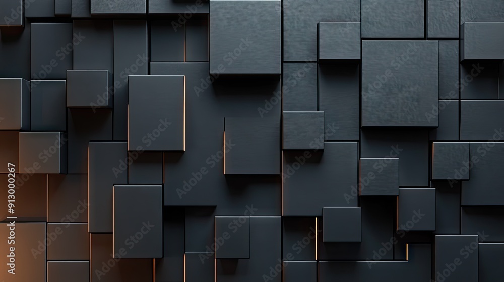 Poster 3d geometric blocks creating an abstract pattern on a black backdrop. modern design.