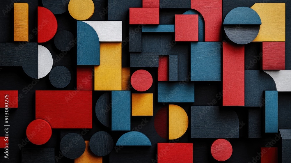 Poster 3d geometric blocks creating an abstract pattern on a black backdrop. modern design.