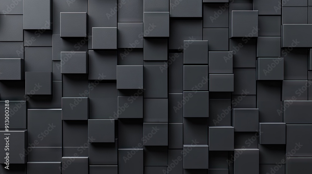 Poster 3d geometric blocks creating an abstract pattern on a black backdrop. modern design.