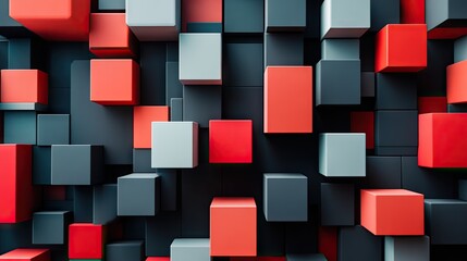 3D geometric blocks arranged in an abstract pattern on a black background.