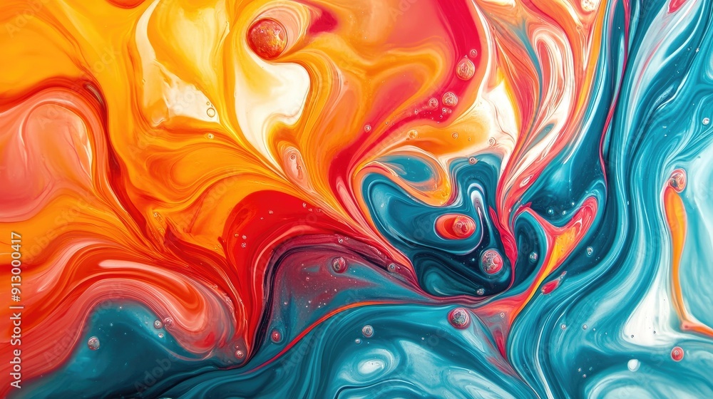 Poster abstract background with fluid, swirling patterns and bright, contrasting colors, capturing a sense 