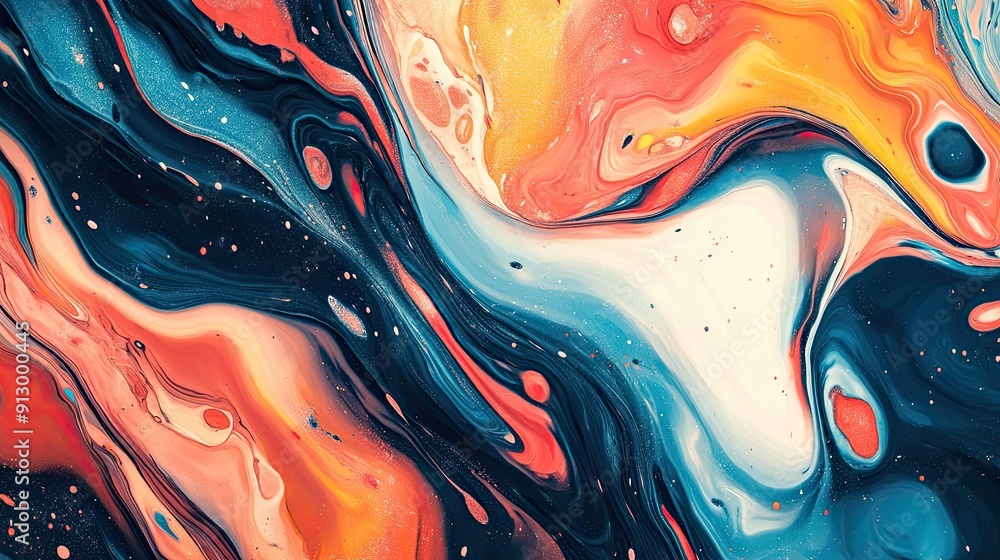 Poster abstract background with fluid, swirling patterns and bright, contrasting colors, capturing a sense 