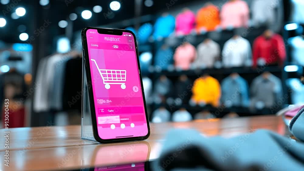 Poster a mobile phone displaying a user-friendly e-commerce app interface with a variety of products availa