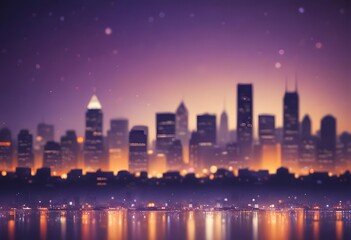 Fototapeta premium Wet city street at night with colorful blurred lights reflecting on the pavement