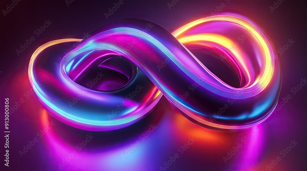 Poster 3d rendering of a uv glowing abstract shape with curvy neon lines on a vivid background. perfect for