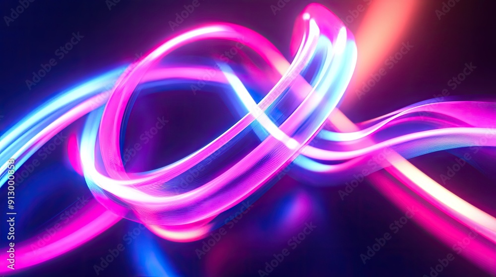 Poster 3d rendering of a uv glowing abstract shape with curvy neon lines on a vivid background. perfect for