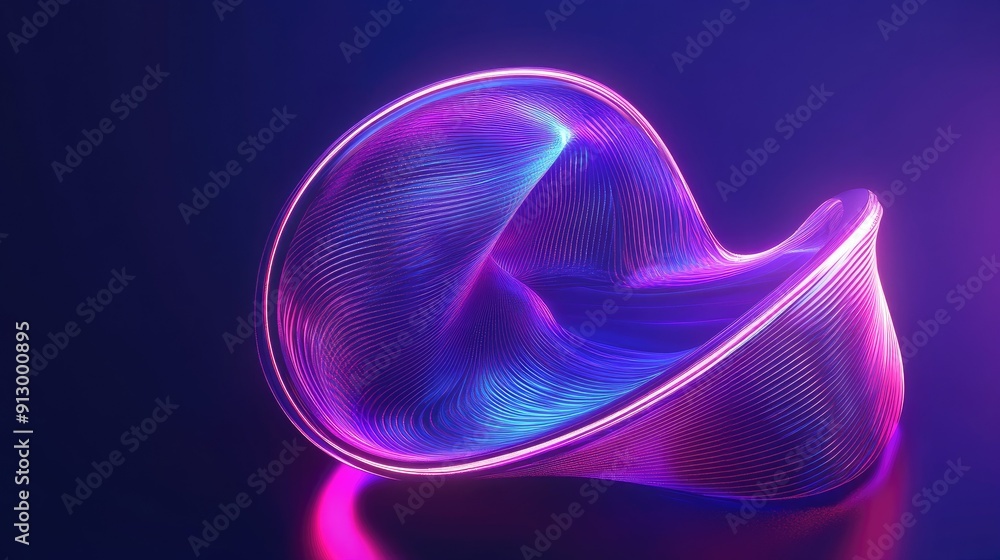 Poster 3d rendering of an abstract shape glowing in the ultraviolet spectrum with neon lines on a vibrant b
