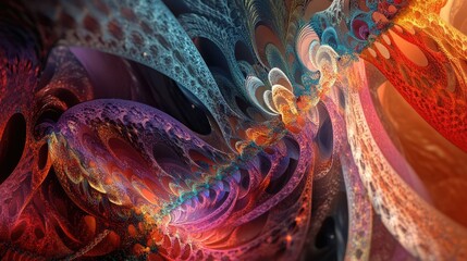 Obraz premium Abstract background with intricate fractal patterns and vivid hues, creating a visually captivating and complex design