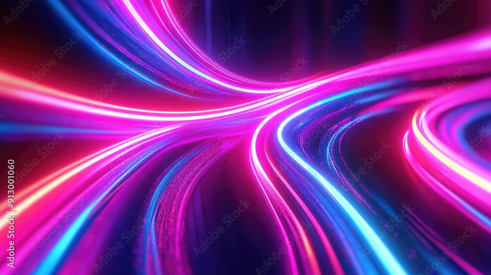 Poster 3d ultraviolet glowing abstract shape with vibrant neon lines on a colorful background. perfect for 