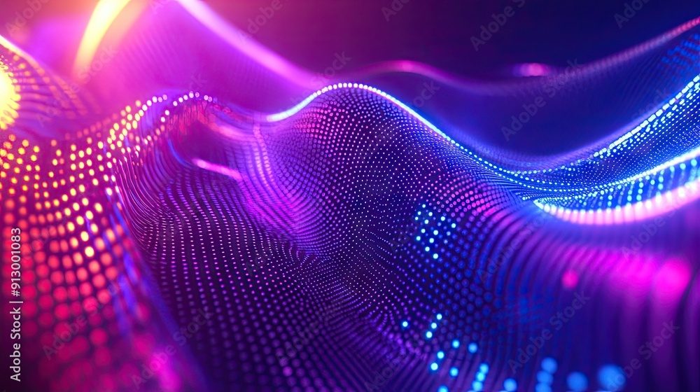 Poster 3d ultraviolet glowing abstract shape with vibrant neon lines on a colorful background. perfect for 