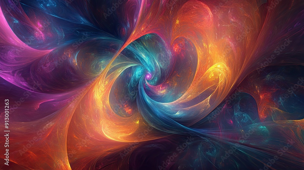 Poster abstract background with luminous, swirling patterns and vibrant hues, creating a sense of motion an