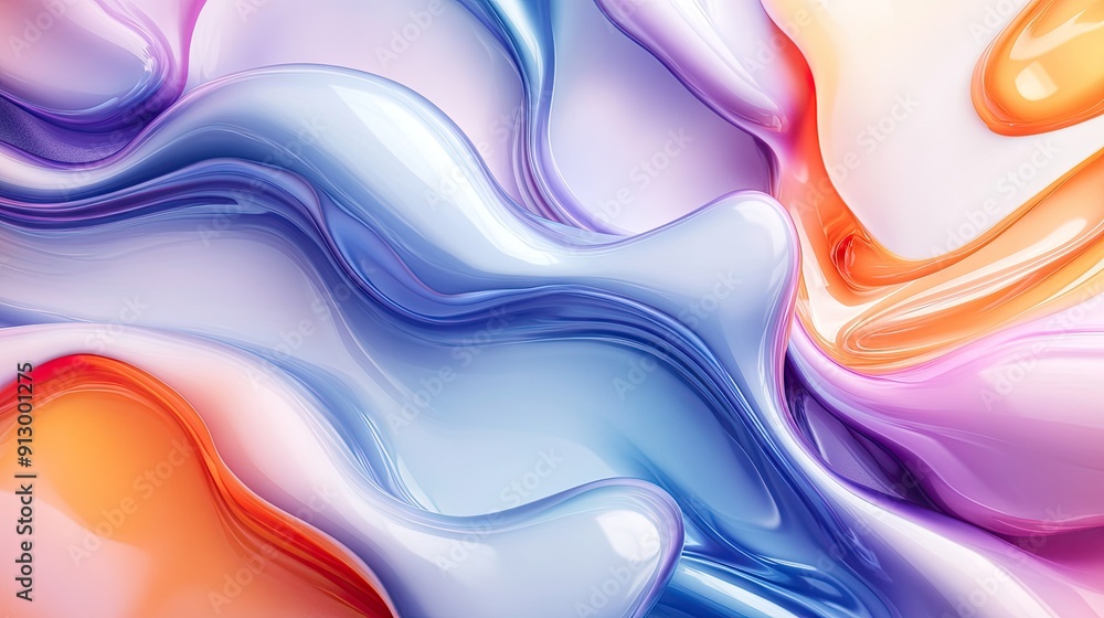 Poster 3d vector illustration of abstract liquid shapes on a light white background, creating a geometric p