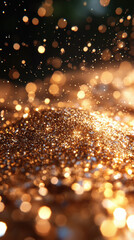 Abstract Sparkling Golden Bokeh with Blue Highlights in a Dreamy Lightscape.