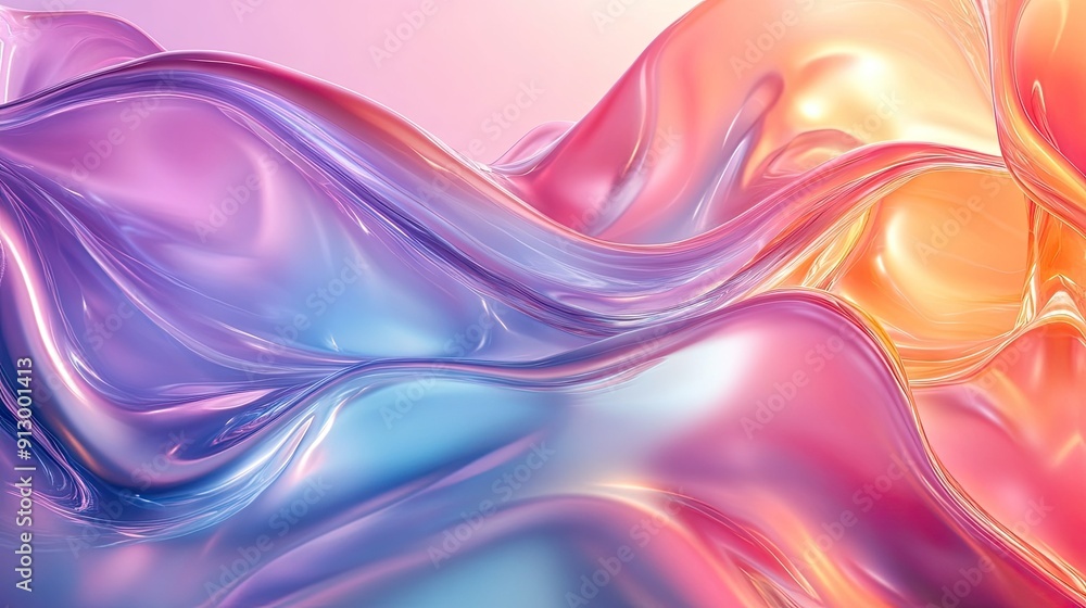 Poster abstract 3d background with fluid wave textures and bright glassy gradients.