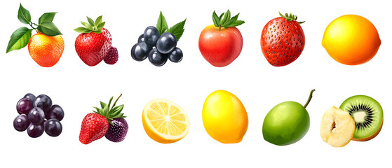 collection of fresh fruits isolated png transparent background