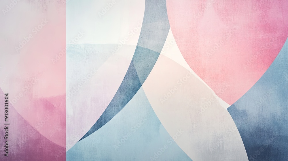 Poster abstract background with overlapping geometric shapes and soft pastel tones, evoking a sense of harm