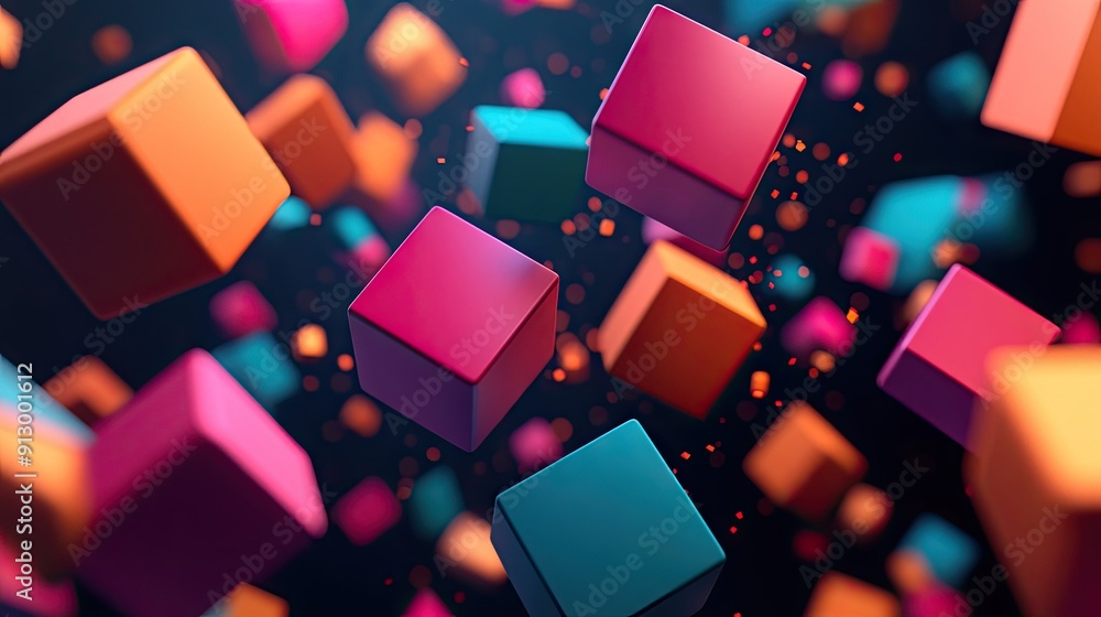 Aufkleber abstract 3d geometric blocks floating on a dark backdrop. futuristic design.