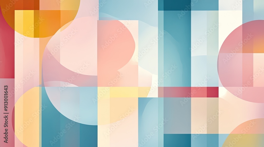 Poster abstract background with overlapping geometric shapes and soft pastel tones, evoking a sense of harm