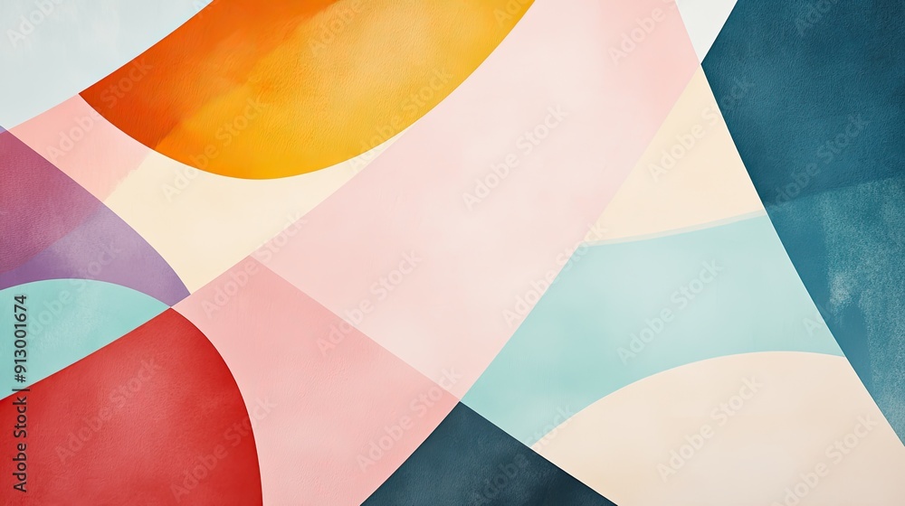 Poster abstract background with overlapping geometric shapes and soft pastel tones, evoking a sense of harm