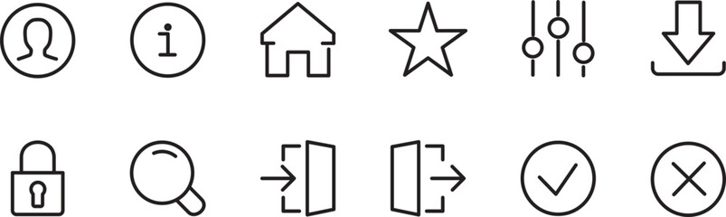 User interface thin line icon set 1 of 4. Symbol collection in transparent background. Editable vector stroke. 512x512 Pixel Perfect.