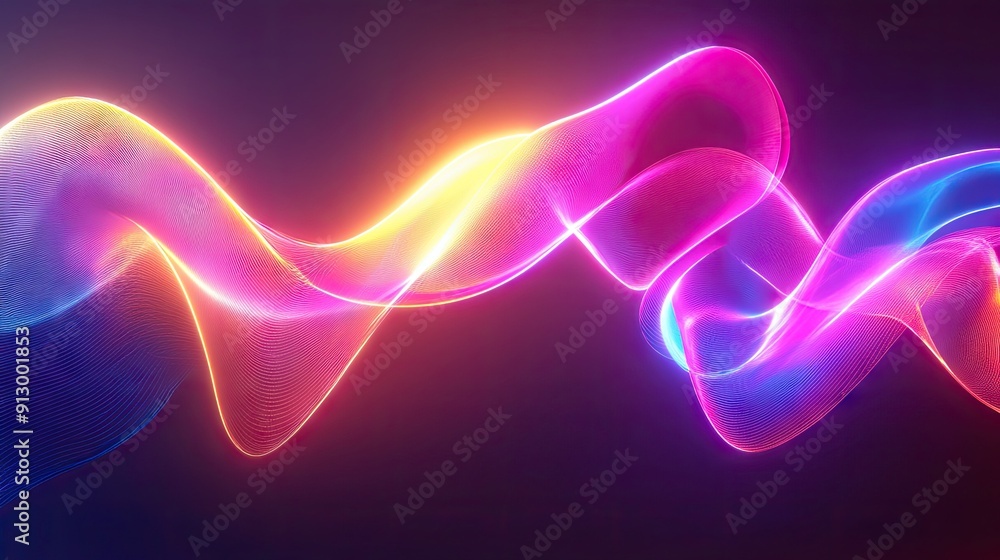 Poster abstract 3d render of a uv glowing shape with neon curves on a dynamic, colorful background.