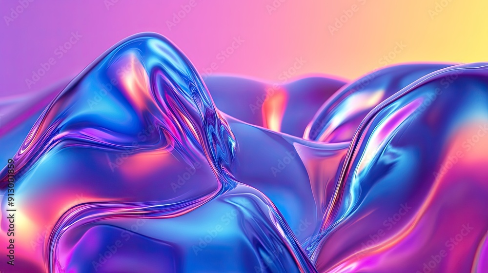 Poster abstract 3d gradient background with bright glass and fluid wave textures.
