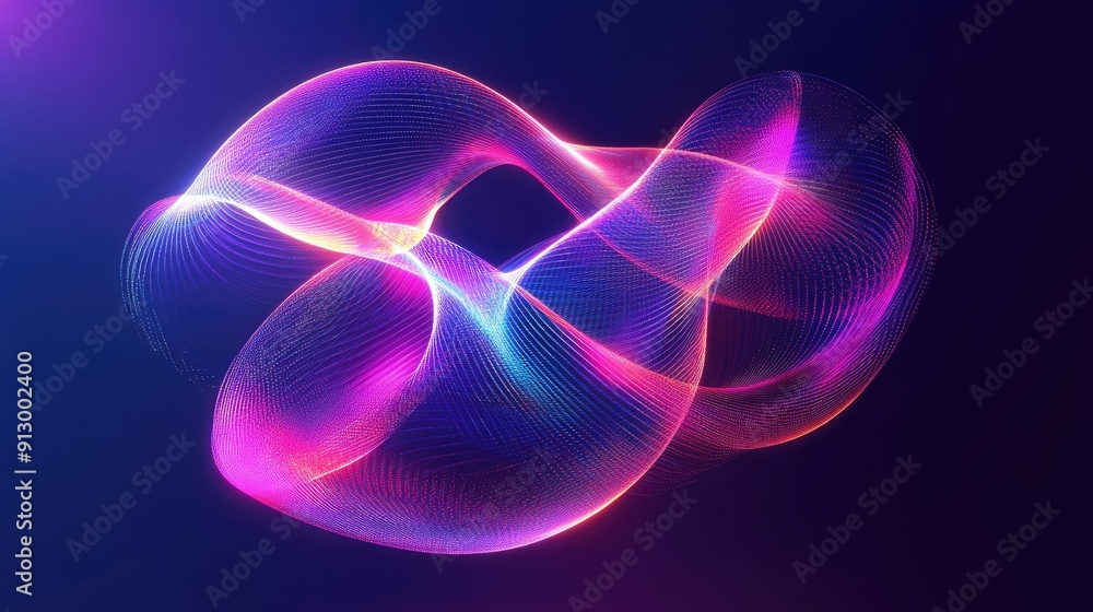 Poster abstract 3d shape glowing in uv with neon curves on a colorful backdrop. futuristic energy theme.