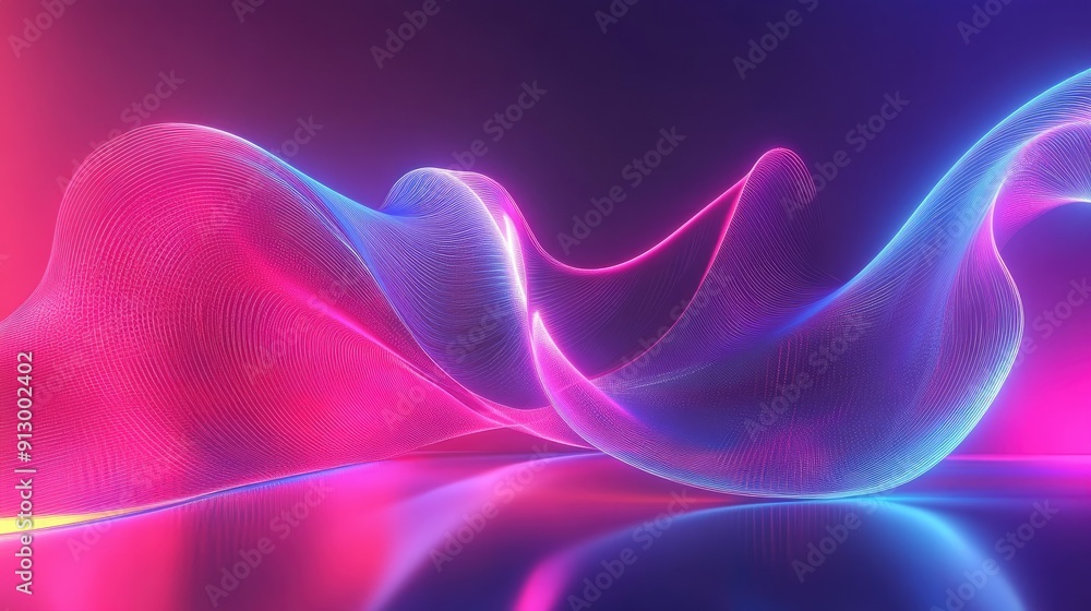 Poster abstract 3d shape glowing in uv with neon curves on a colorful backdrop. futuristic energy theme.