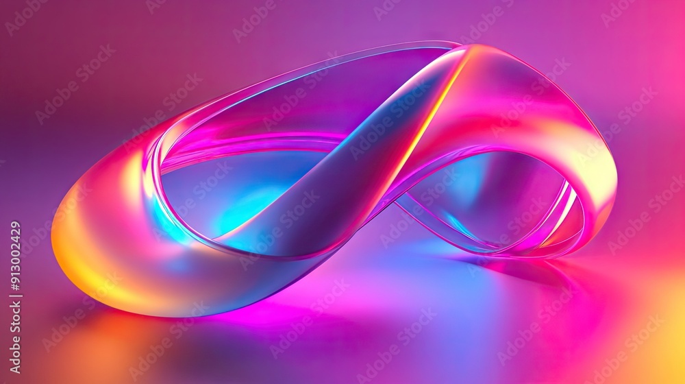 Poster abstract 3d shape glowing in uv with neon curves on a colorful backdrop. futuristic energy theme.