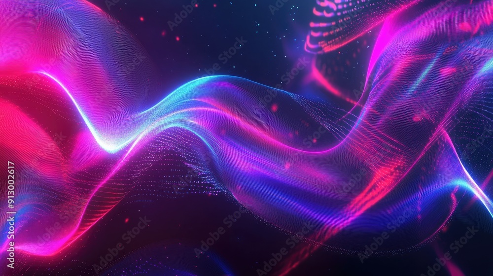 Poster abstract 3d shape with ultraviolet glow and neon lines on a dynamic backdrop. energy concept.