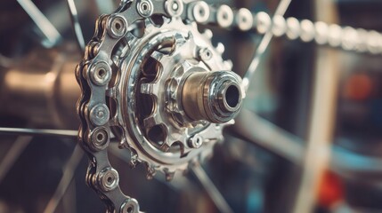 Close-up of bicycle gear cassette chain