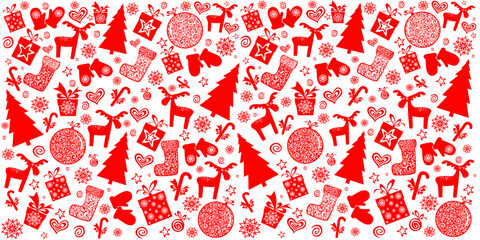 Christmas and New Year seamless pattern. Christmas red holiday background.  Good for textile fabric design, wrapping paper, website wallpapers, textile, wallpaper and apparel. vector illustration