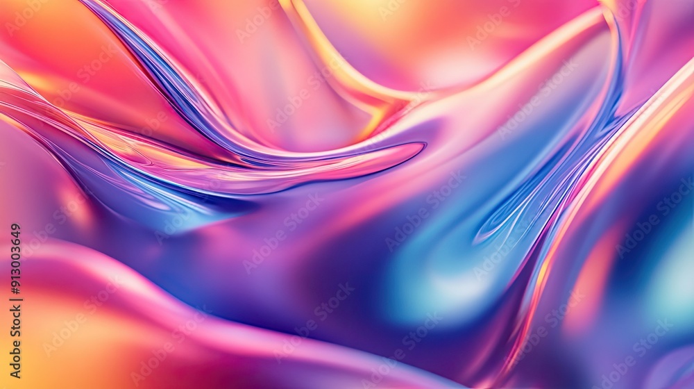 Poster abstract fluid wave gradient background with bright glassy textures in 3d.