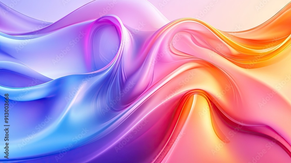 Aufkleber abstract fluid wave gradient background with bright glassy textures in 3d.