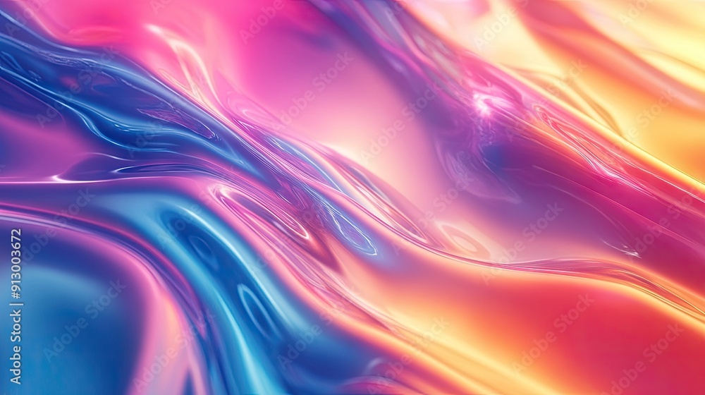 Poster Abstract fluid wave gradient background with bright glassy textures in 3D.