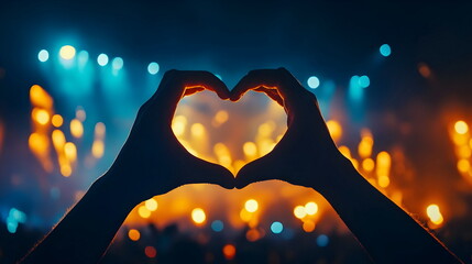 Heart Hands Expressing Love Energy Concert Atmosphere Colorful Lights Passion Vibrancy Connection Celebration