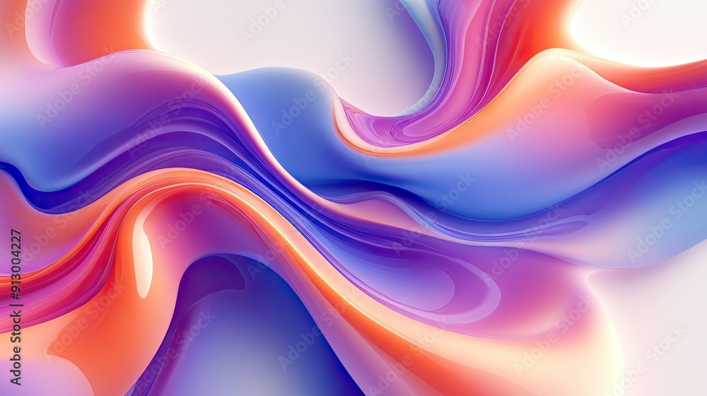 Poster abstract geometric background with fluid liquid shapes on a light white backdrop, creating a modern 