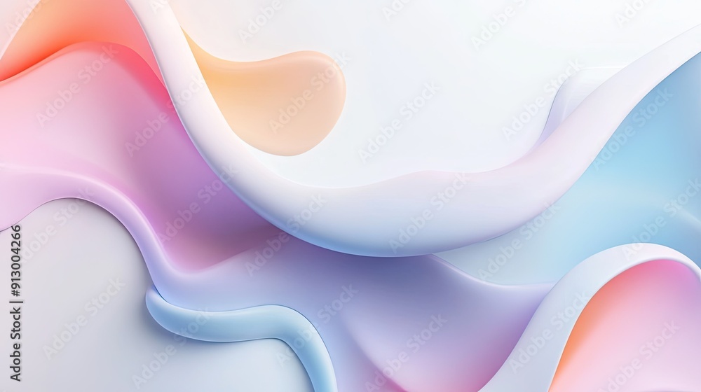 Poster Abstract geometric background with smooth liquid shapes on a light white surface in 3D vector illustration.
