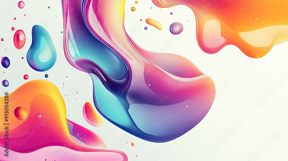 Poster Abstract geometric background with fluid liquid shapes on a light white backdrop, creating a modern 3D vector illustration8
