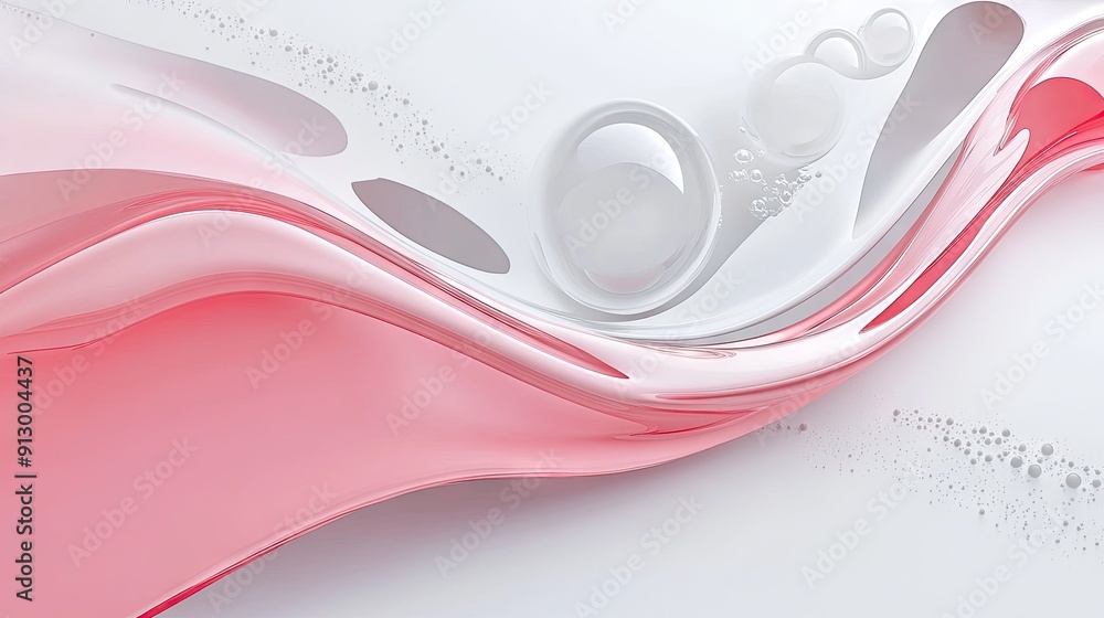 Poster Abstract geometric background with smooth liquid shapes on a light white surface in 3D vector illustration.