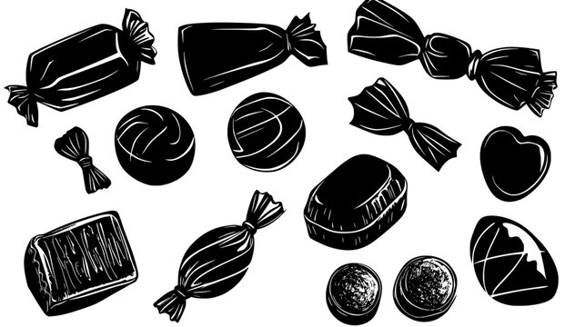 Collection of unbranded candy wrappers, suitable for different sizes of confectionery items, vector illustration art