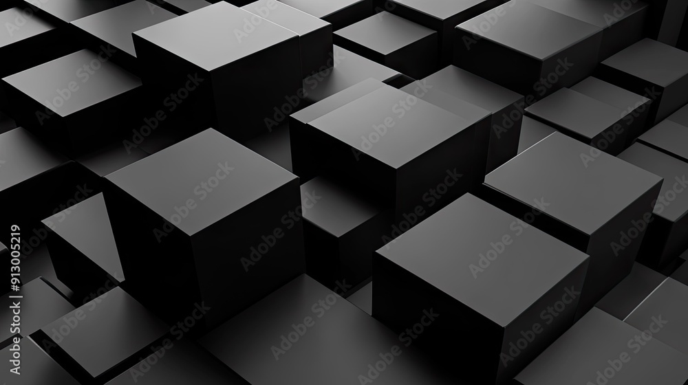 Poster black backdrop featuring 3d geometric blocks in an abstract formation.