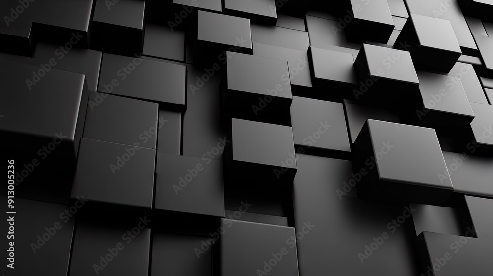 Poster black backdrop featuring 3d geometric blocks in an abstract formation.