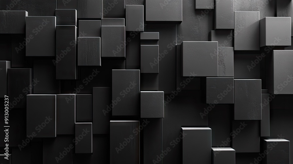 Poster black backdrop featuring 3d geometric blocks in an abstract formation.