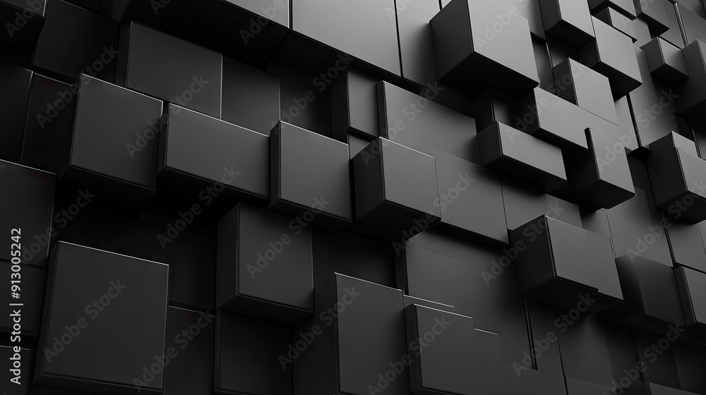 Poster black backdrop featuring 3d geometric blocks in an abstract formation.