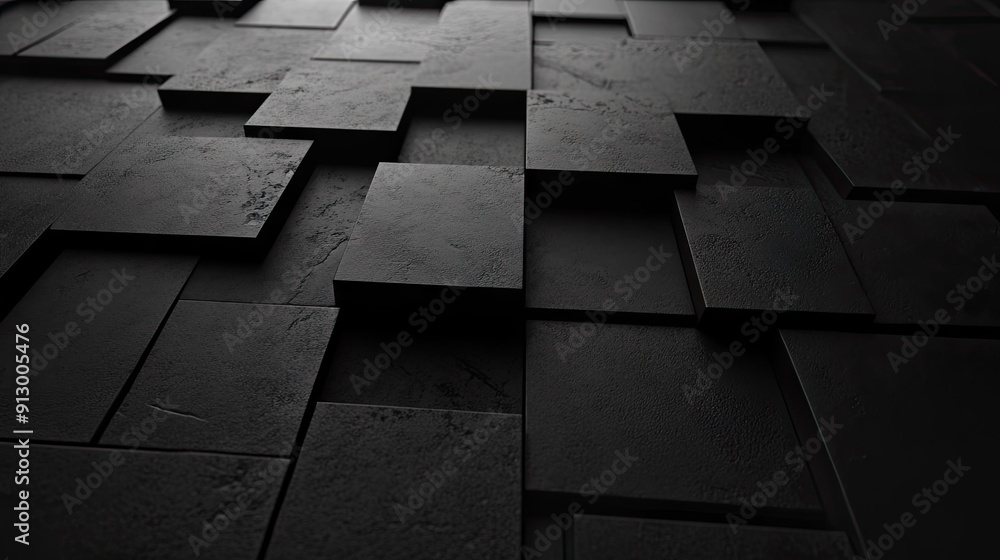 Poster black background with abstract geometric blocks in 3d render. contemporary visual.